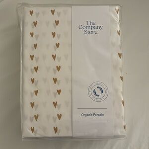 NWT the company store queen organic cotton percale sheet set white gold pattern